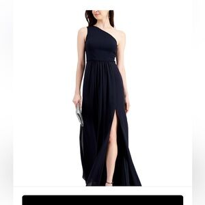 Adrianna Papell Navy Blue One Shoulder Gown Size 16 P2P 20.5